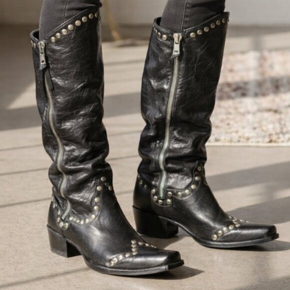 Old Gringo Rockrazz Studded Western Boots Black Leather Side Zip Snip Toe Boot - Picture 3 of 14